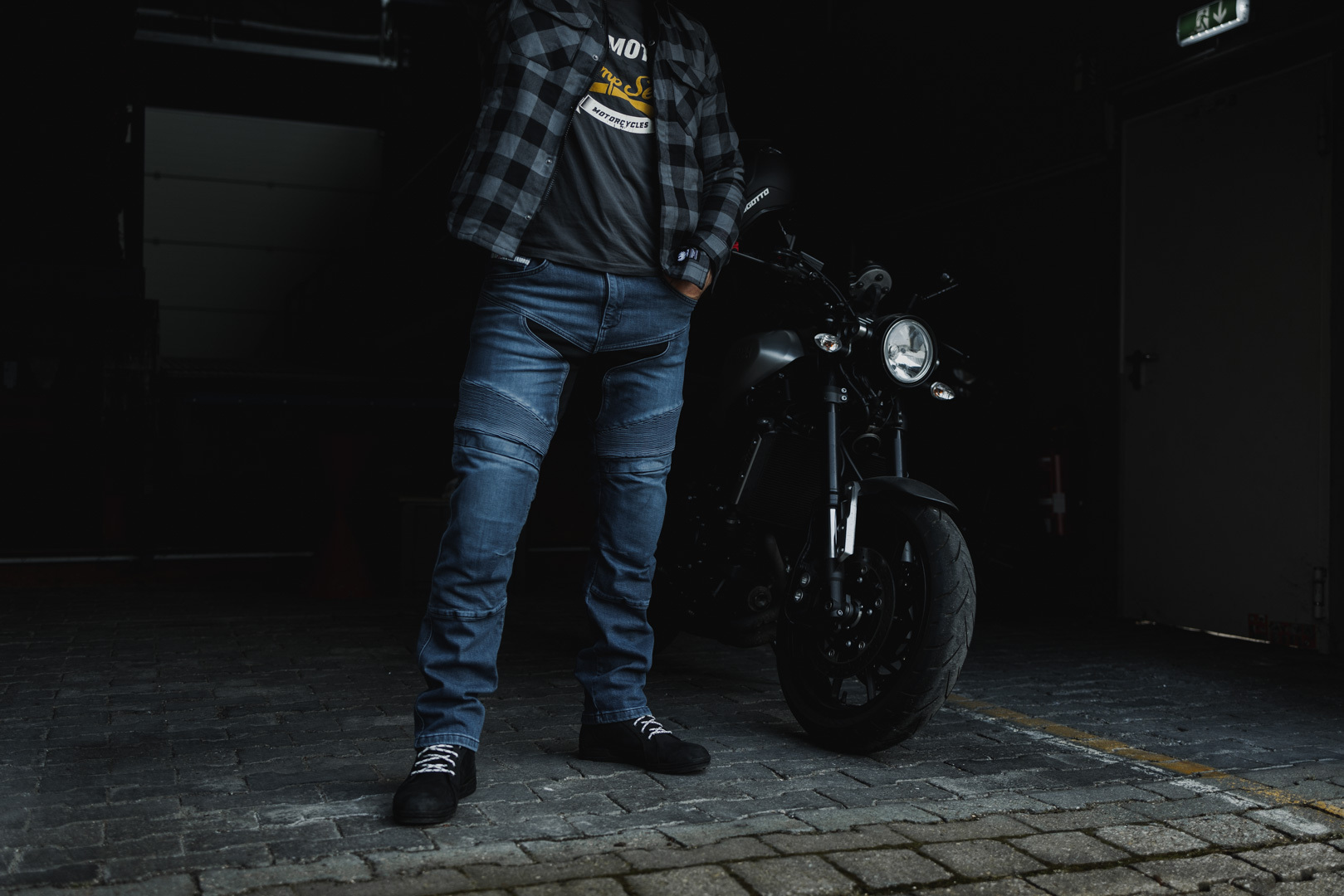 Side view of Bogotto Roadturn Motorcycle Jeans, blue, Size 28 34 for Men