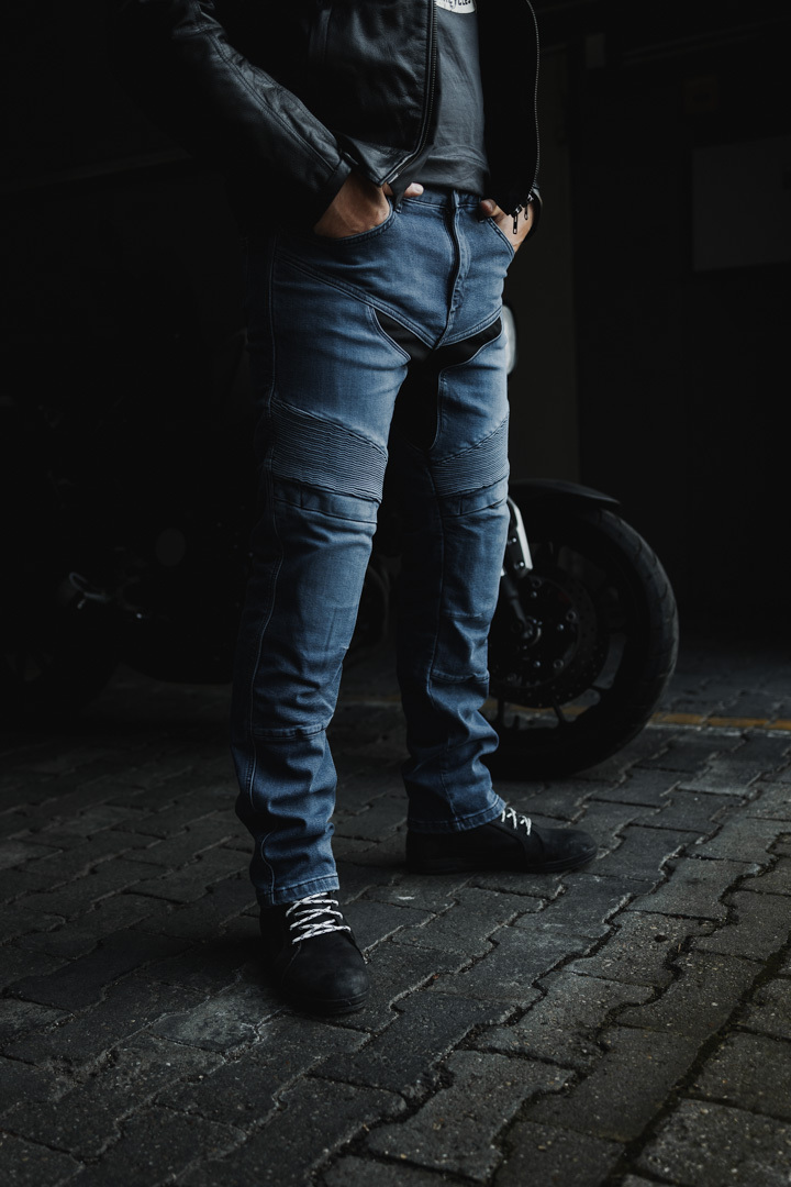 Side view of Bogotto Roadturn Motorcycle Jeans, blue, Size 28 34 for Men