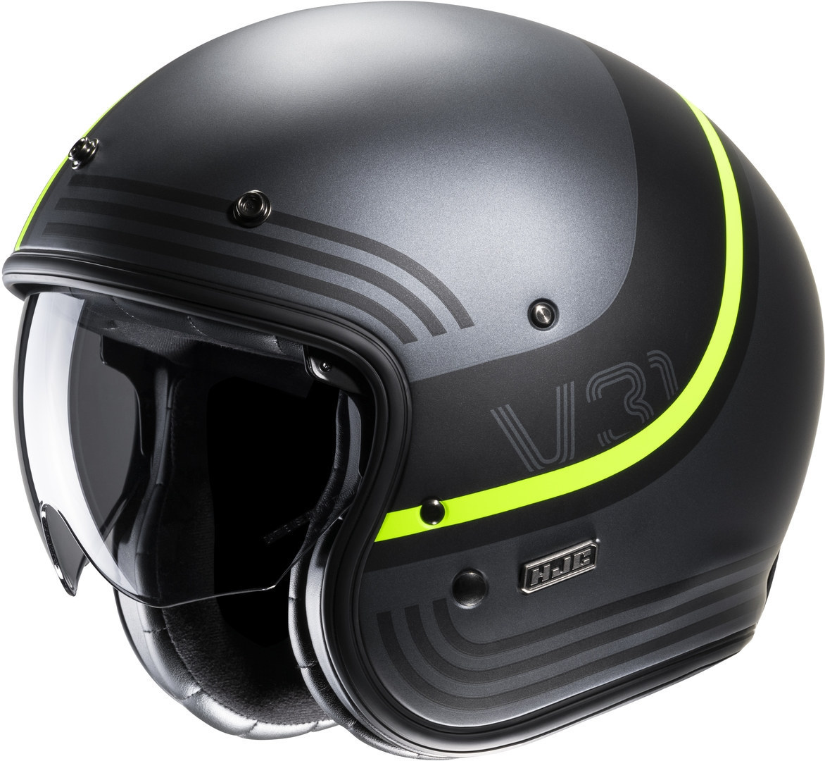 Hjc Men's Grey Yellow V31 Byron Retro Jet Helmet, Grey-Yellow, Size L For
