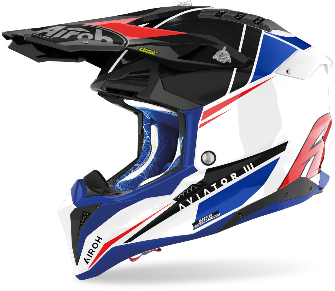 Image of Airoh Aviator 3 Push Casco Motocross, rosso-blu, dimensione XL