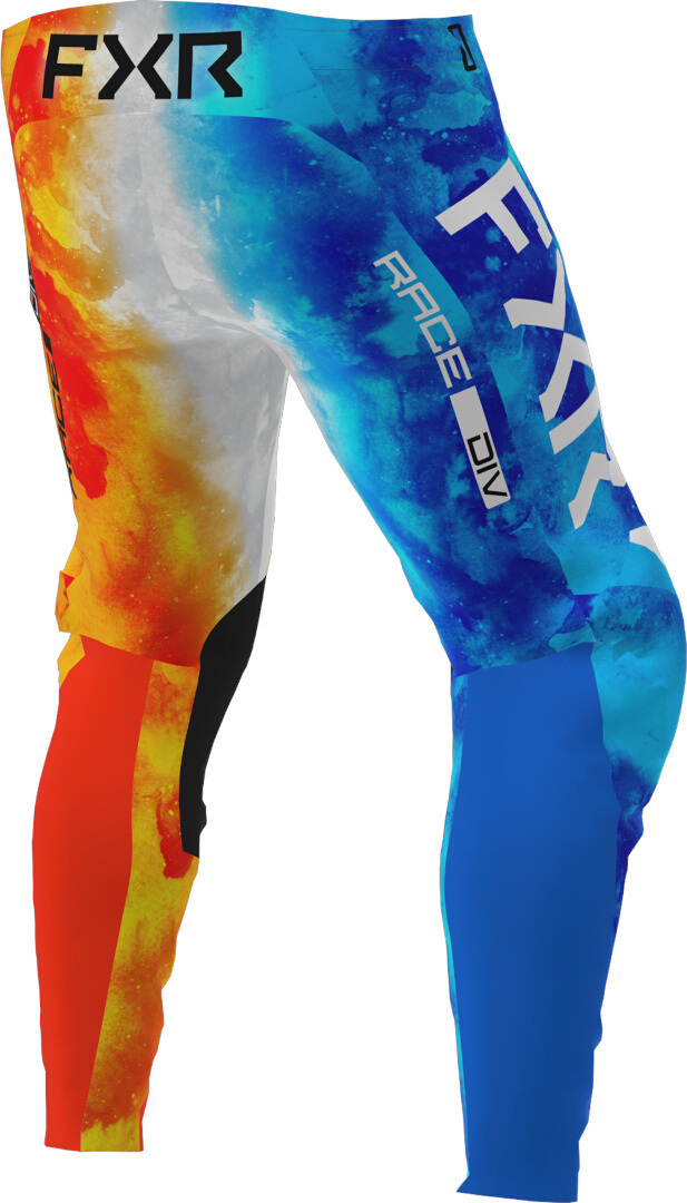 Side view of FXR Podium 2023 Youth Motocross Pants, blue-orange, Size XL