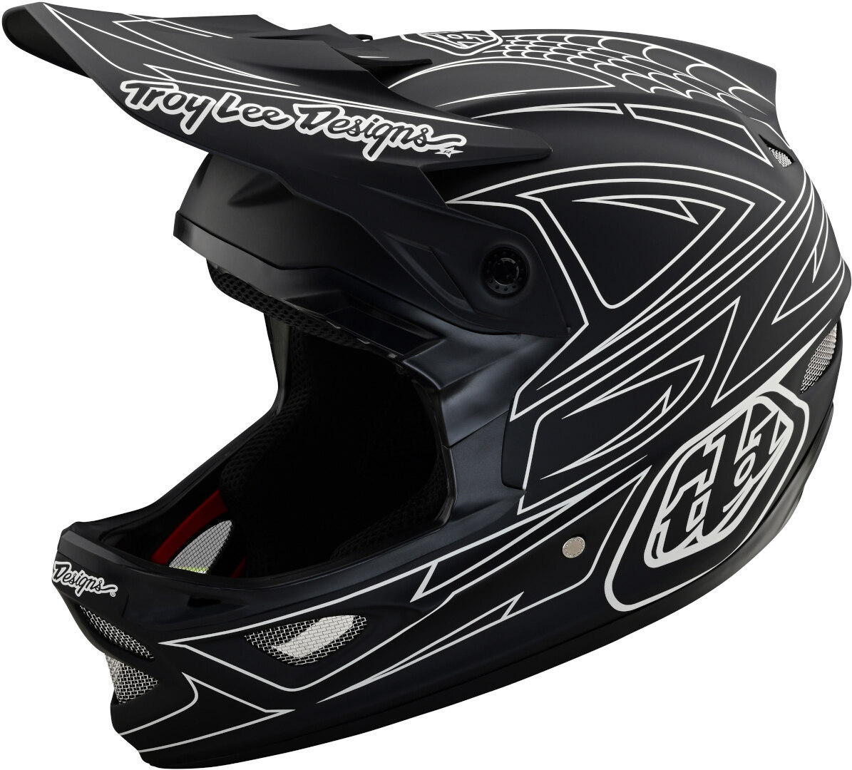 Troy Lee Designs D3 Fiberlite Spiderstripe Casco da discesa, nero-bianco, dimensione XL