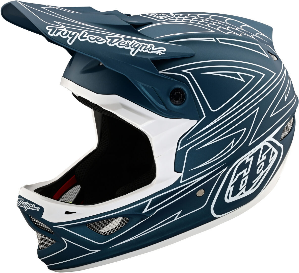 Troy Lee Designs D3 Fiberlite Spiderstripe Casco da discesa, bianco-turchese-blu, dimensione 2XL