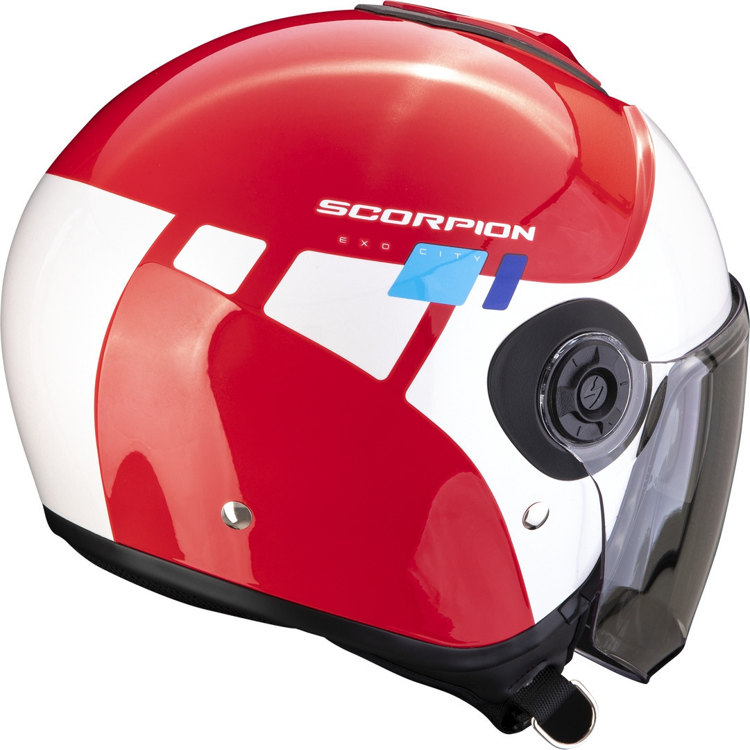 Side view of Scorpion Exo-City II Mall Jet Helmet, white-red, Size S for Men