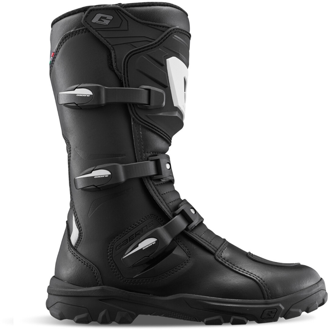 Side view of Gaerne Adventure Aquatech waterproof Motorcycle Boots, black, Size 43 for Men