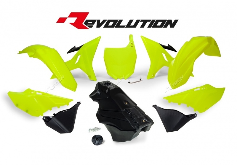 RACETECH Revolution Plastic Kit + Gas Tank Neon Yellow/Black Yamaha YZ125/250, black