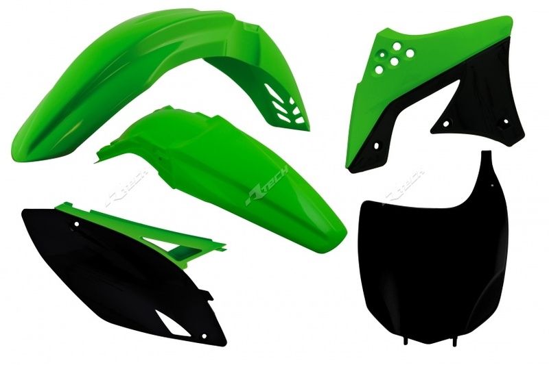 RACETECH Plastic Kit OEM Colour (2012) Green/Black Kawasaki KX-F250, black