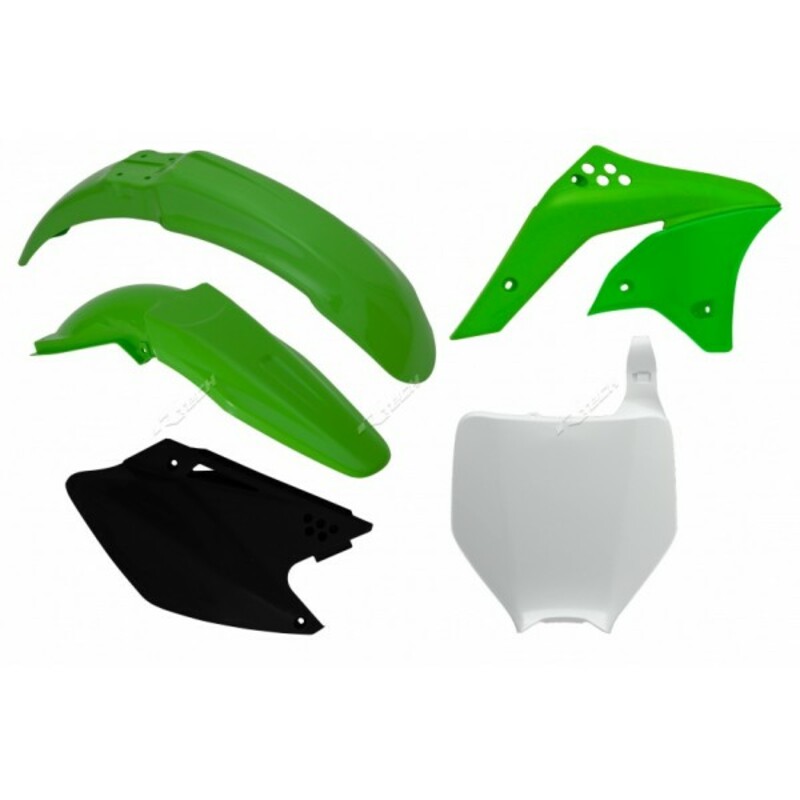 RACETECH Plastic Kit OEM Colour (2008) Green/Black Kawasaki KX-F250, white, white