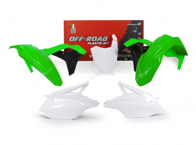 RACETECH Plastic Kit OEM Color (2017) Green/White/Black Kawasaki KX250F, white
