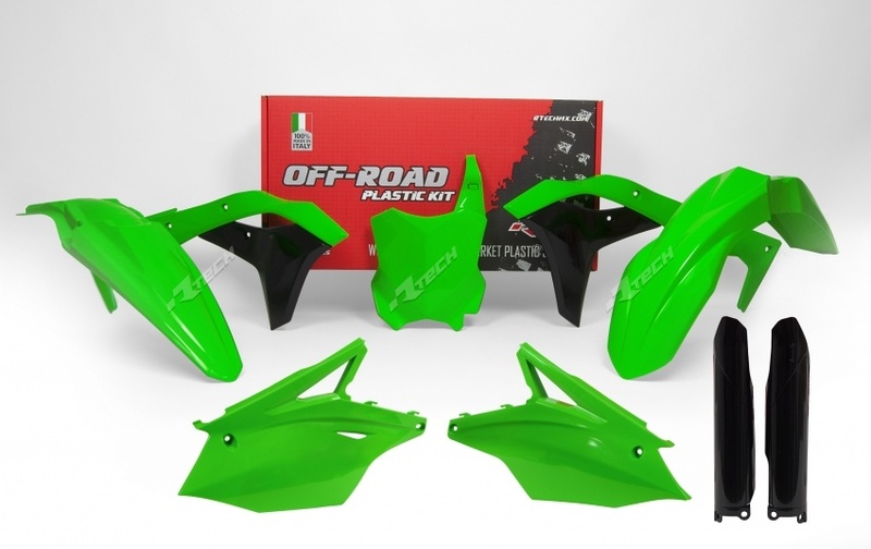 RACETECH Plastic Kit Neon Green/Black Kawasaki KX250F, black