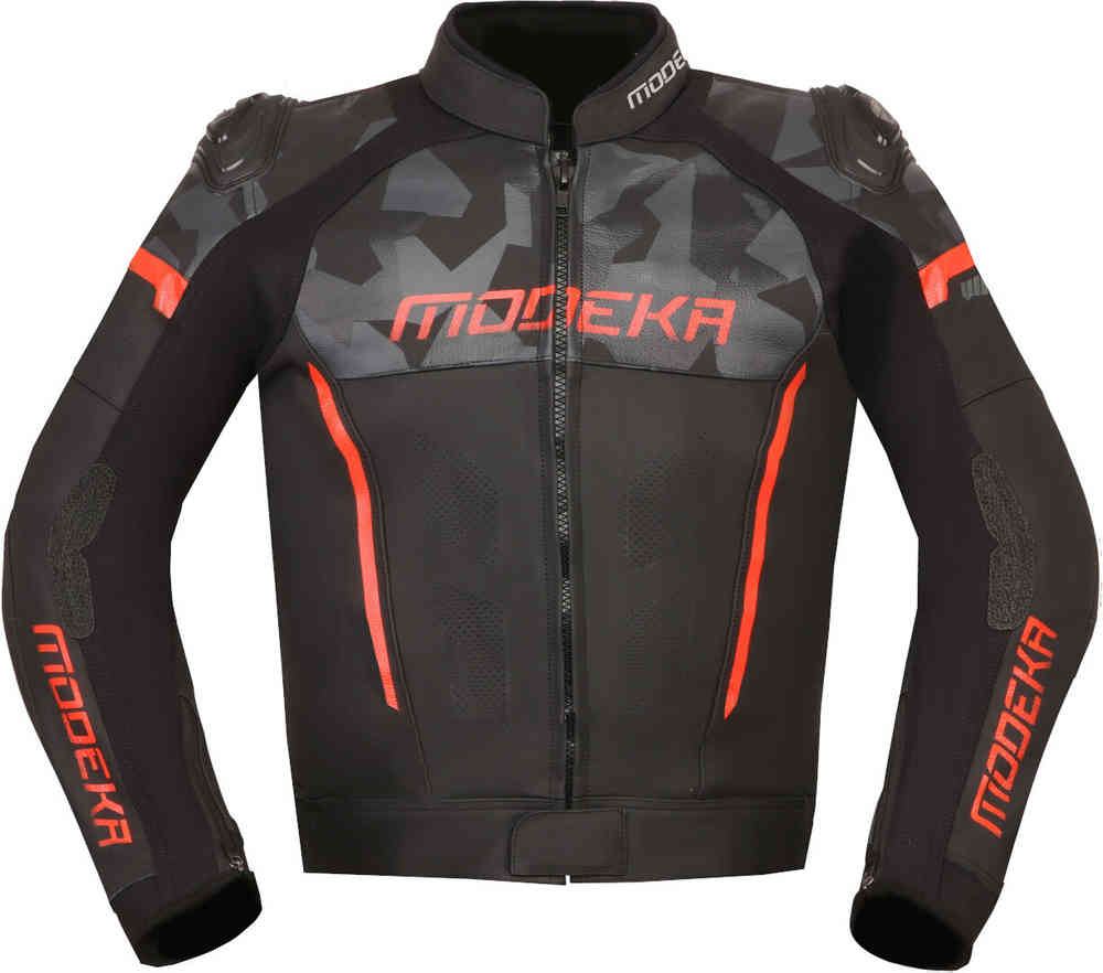 Leather jacket with stretch sleeves on sale