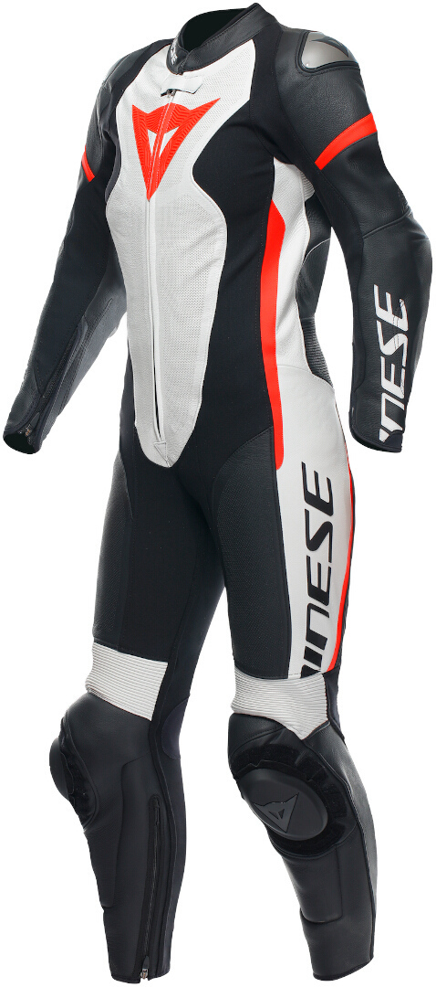 Dainese Grobnik 1-delt dame motorcykel læderdragt, sort-hvid-rød, størrelse 42 til Kvinder
