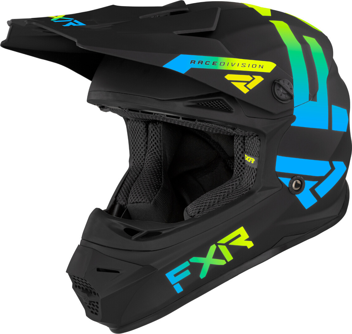 FXR Legion 2023 Youth Motocross Helmet, black-green-blue, Size S, black-green-blue, Size S