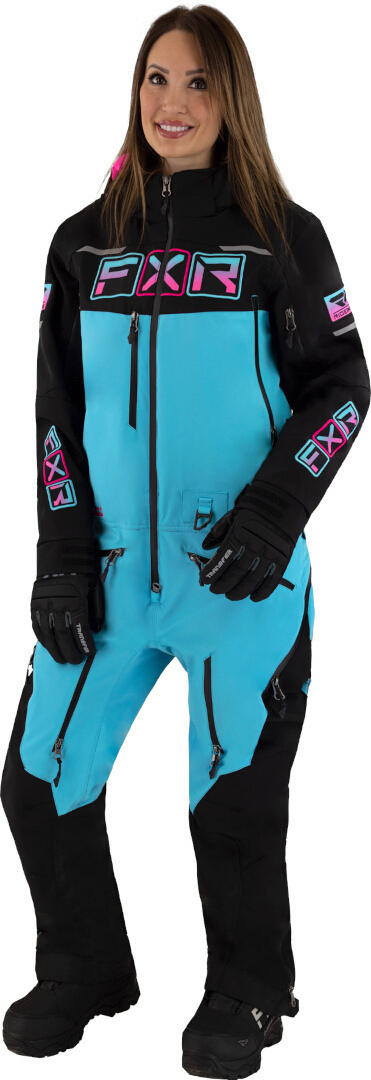 FXR Maverick Lite Ladies One Piece Snowmobile Suit, black-blue, Size 6 for Women, black-blue, Size 6 for Women