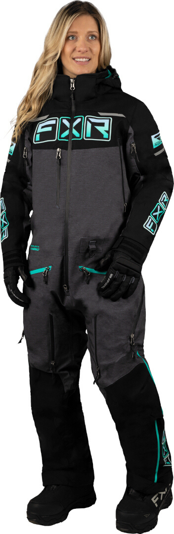 FXR Maverick Lite Ladies One Piece Snowmobile Suit, black-grey, Size 4 for Women, black-grey, Size 4 for Women