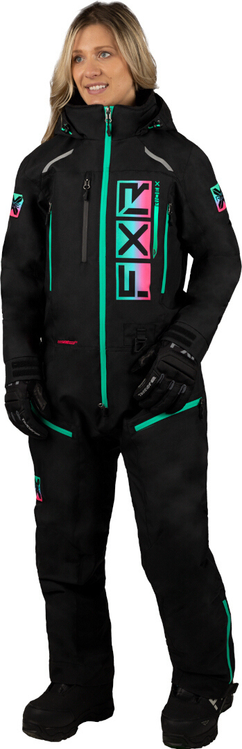 FXR Recruit Lite 2023 Ladies One Piece Snowmobile Suit, black-multicolored, Size 4 for Women, black-multicolored, Size 4 for Women