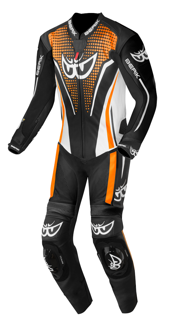 Berik RSF-TECH PRO Costume en cuir de moto perforé une pièce, noir-blanc-orange, taille 58 pour Hommes