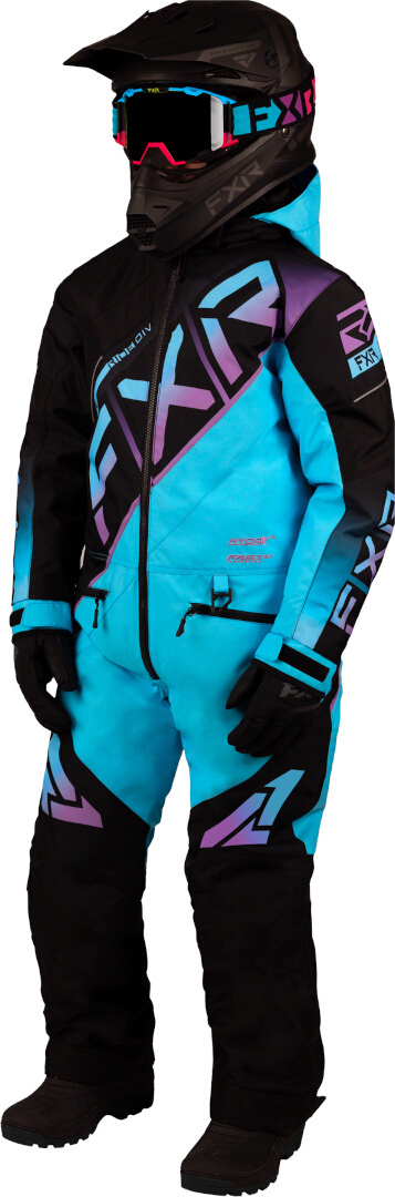 FXR CX 2023 Youth One Piece Snowmobile Suit, black-blue, Size 10, black-blue, Size 10