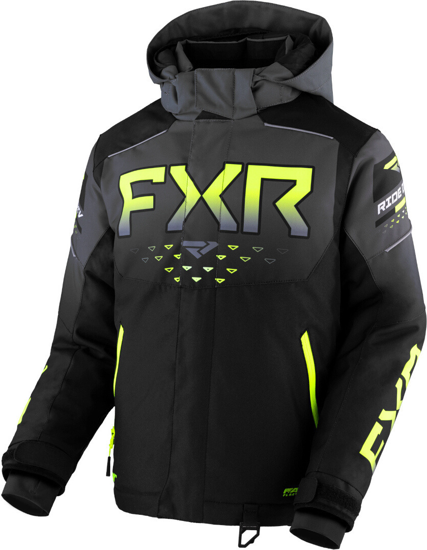 FXR Helium 2023 Youth Snowmobile Jacket, black-grey-yellow, Size 36, black-grey-yellow, Size 36