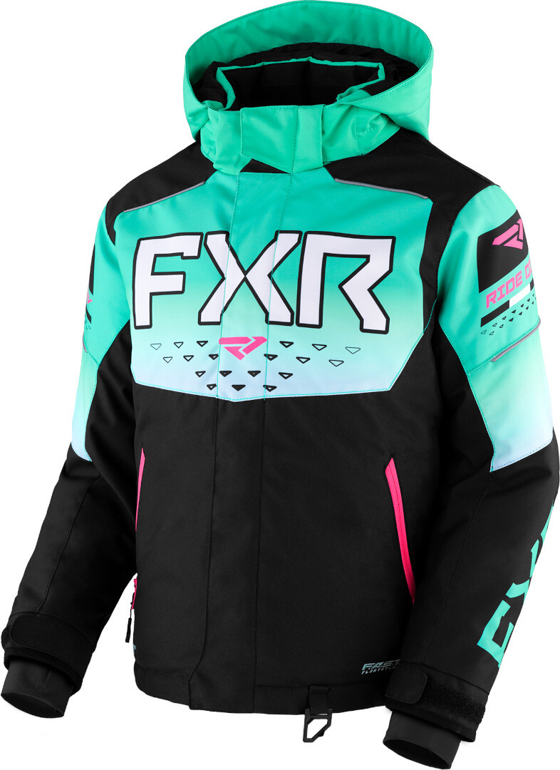 FXR Helium 2023 Youth Snowmobile Jacket, black-white-green, Size 36, black-white-green, Size 36