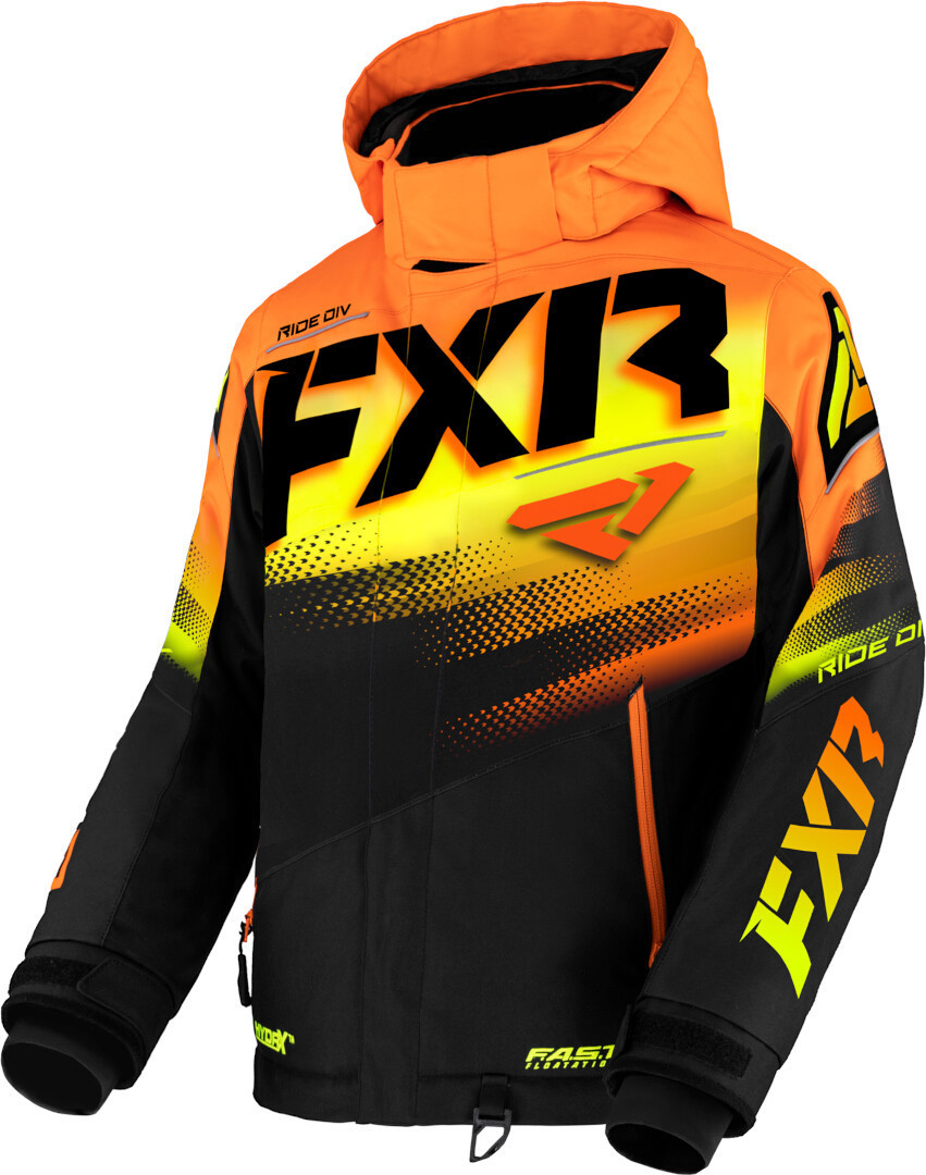 FXR Boost 2023 Youth Snowmobile Jacket, black-orange, Size 36, black-orange, Size 36