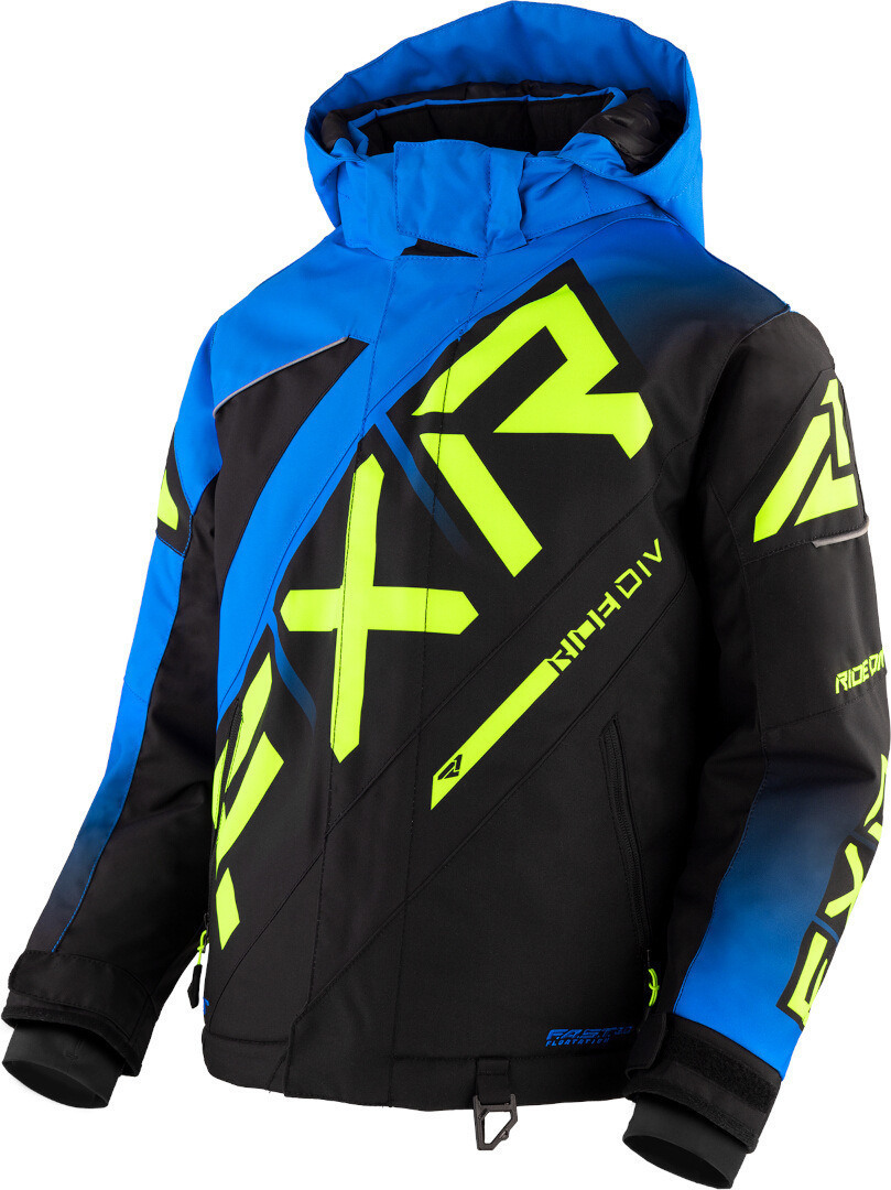 FXR CX 2023 Youth Snowmobile Jacket, black-blue-yellow, Size 36, black-blue-yellow, Size 36