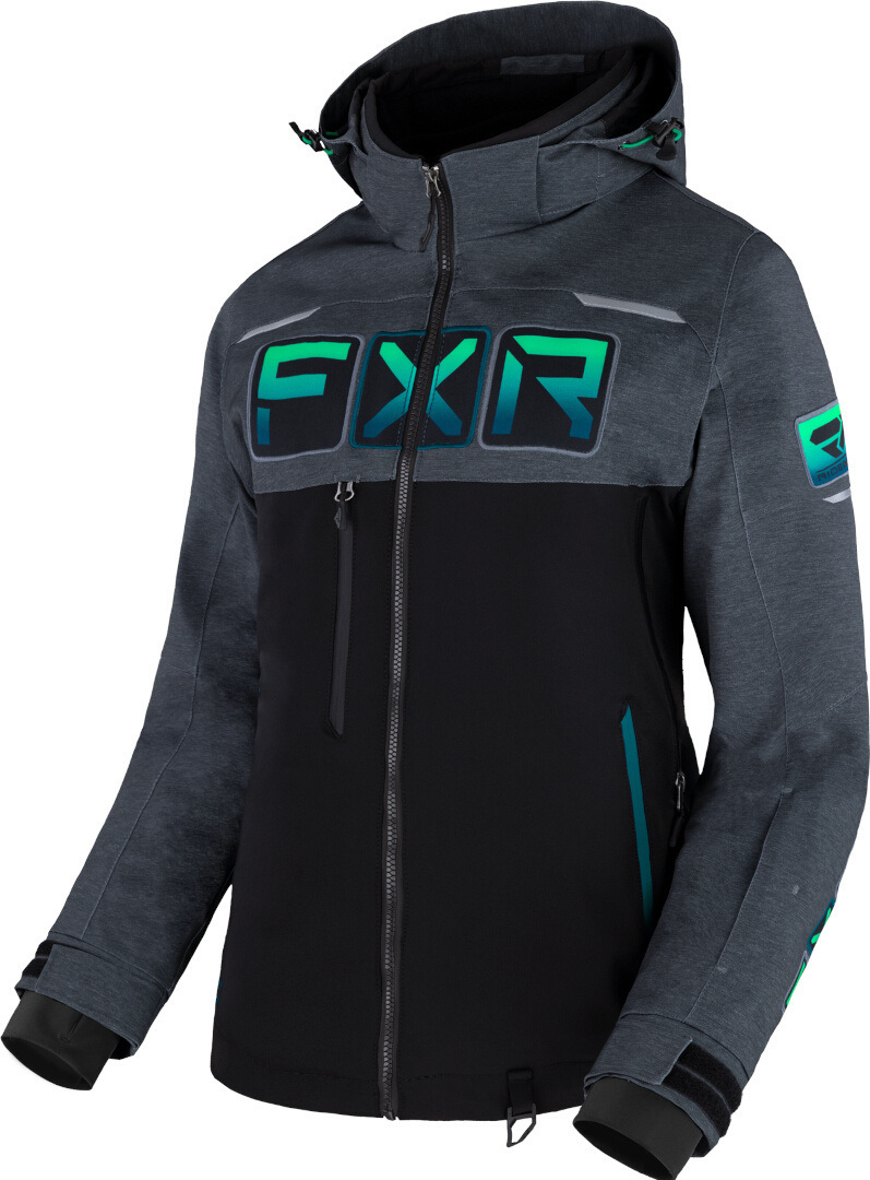 FXR Maverick 2-in-1 Ladies Snowmobile Jacket, black-grey-green, Size XL for Women-image-673516926