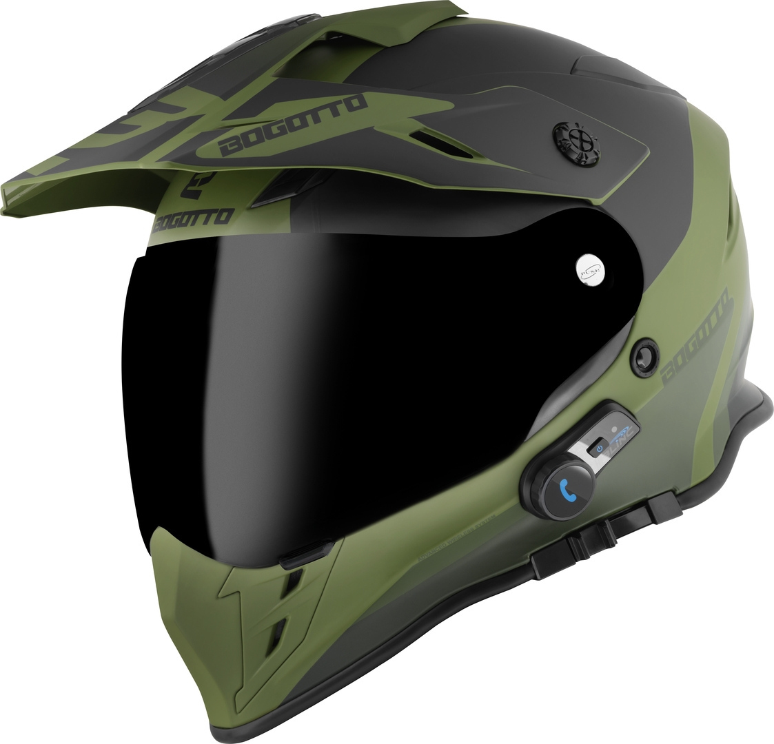 Bogotto H331 BT Tour EVO Bluetooth Enduro Helm, schwarz-grün, Größe S, schwarz-grün, Größe S