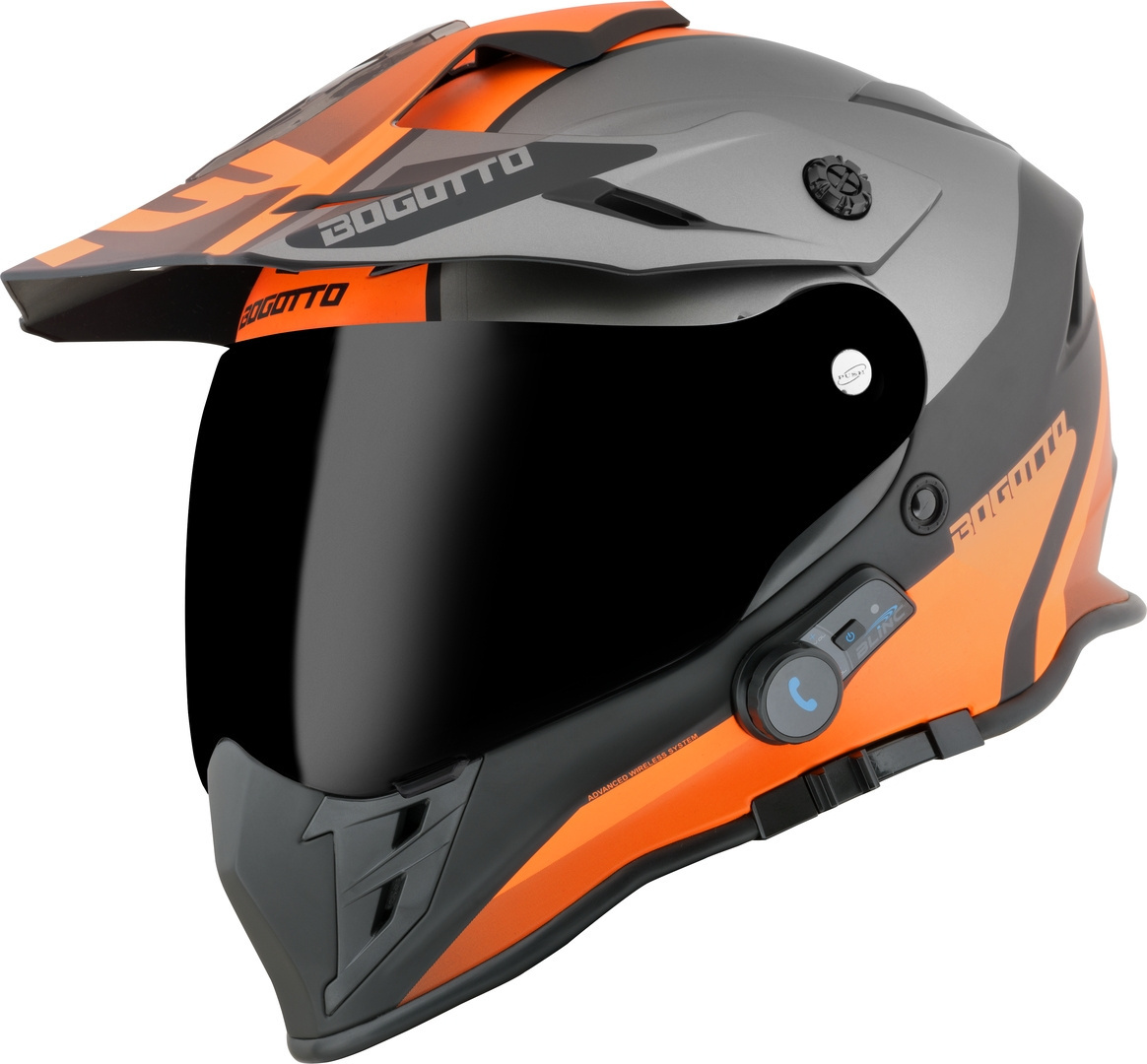 Bogotto H331 BT Tour EVO Bluetooth Enduro Helm, schwarz-grau-orange, Größe XL, schwarz-grau-orange, Größe XL
