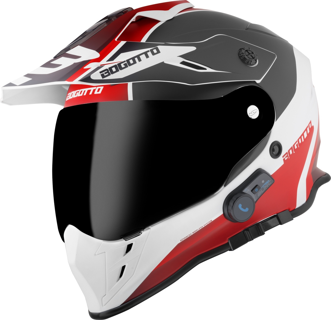 Bogotto H331 BT Tour EVO Bluetooth Enduro hjelm, sort-hvid-rød, størrelse M