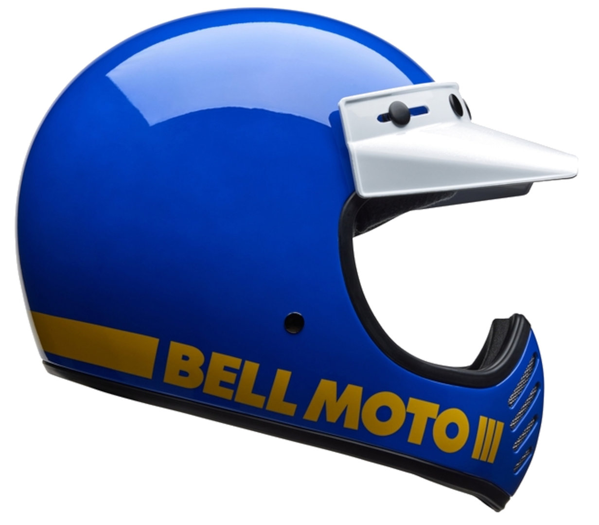 Side view of Bell Moto-3 Classic Motocross Helmet, white-blue-yellow, Size XL for Men