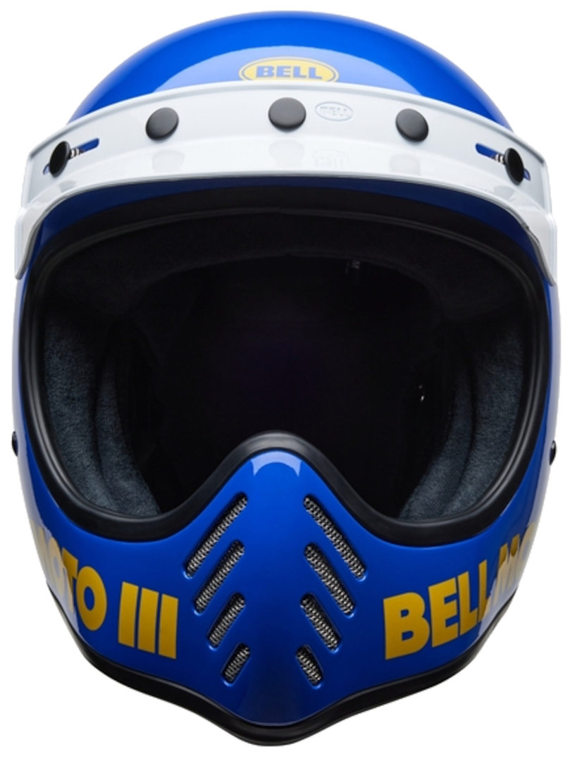 Side view of Bell Moto-3 Classic Motocross Helmet, white-blue-yellow, Size XL for Men