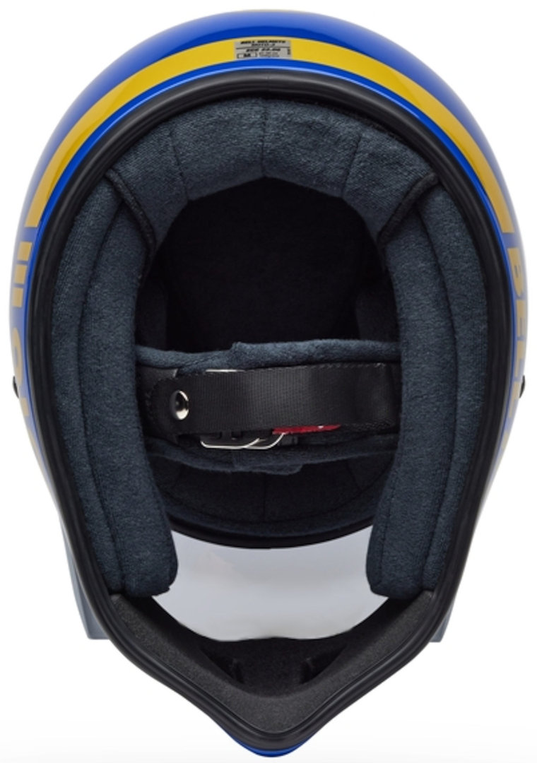 Side view of Bell Moto-3 Classic Motocross Helmet, white-blue-yellow, Size XL for Men