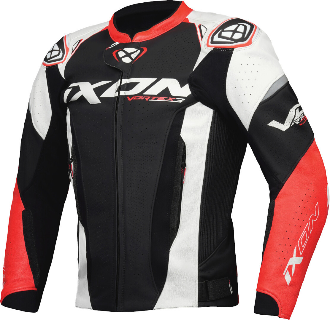 Ixon Vortex 3 Motorfiets lederen jas, zwart-wit-rood, afmeting 3XL