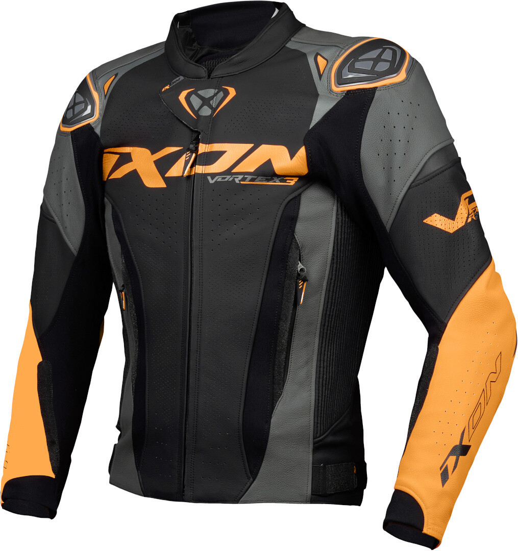 Ixon Vortex 3 Motorfiets lederen jas, zwart-oranje, afmeting M