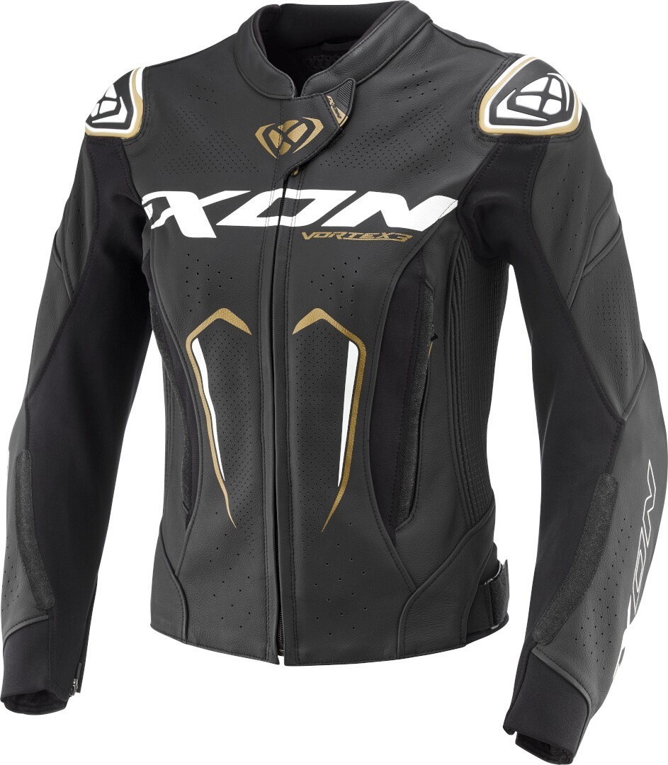Ixon Vortex 3 Damen Motorrad Lederjacke Черный/Белый/Золотистый XL 
