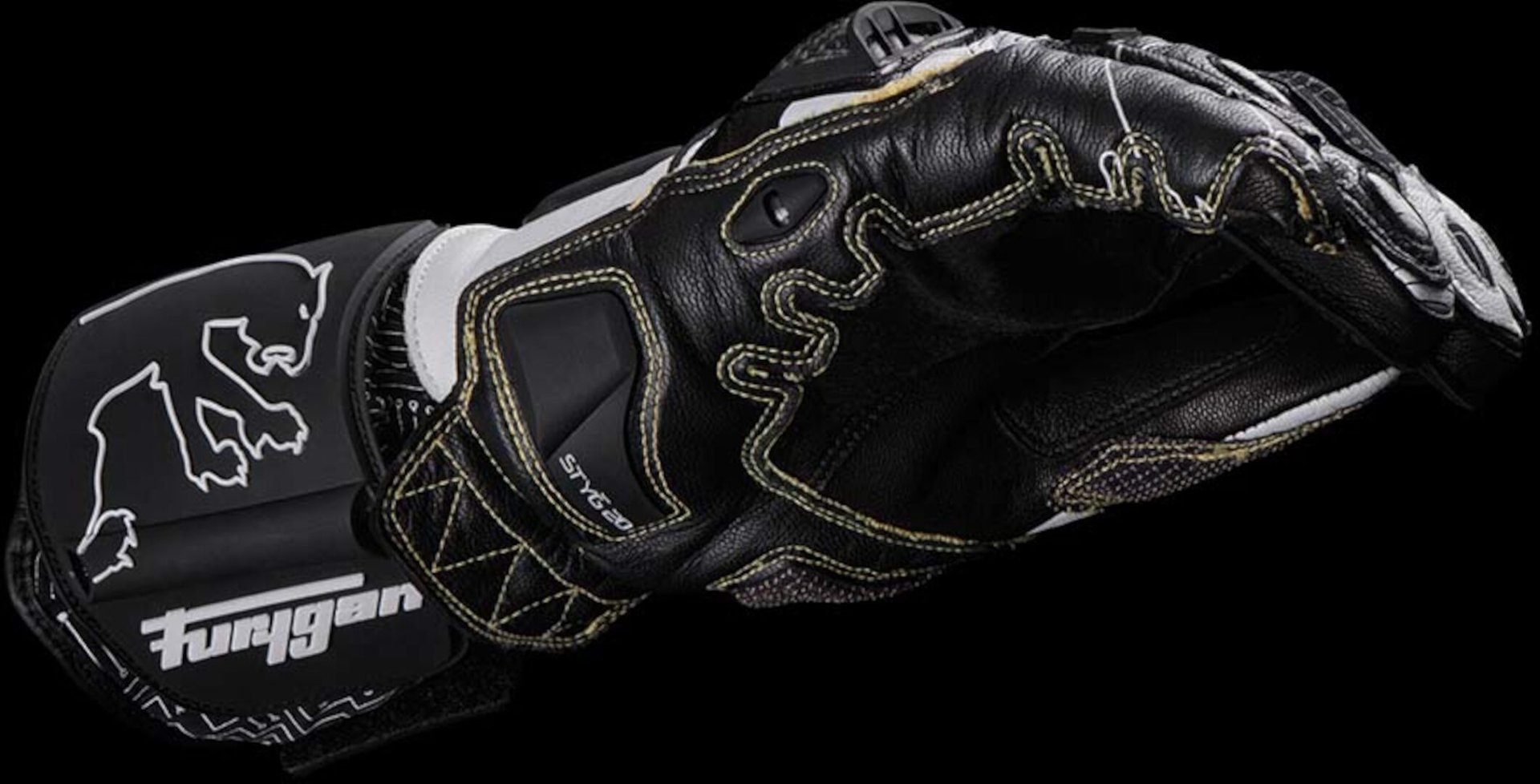 Side view of Furygan Styg20 Built With Kevlar® Motorcycle Gloves, black-white, Size XL for Men