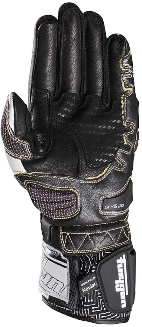 Side view of Furygan Styg20 Built With Kevlar® Motorcycle Gloves, black-white, Size XL for Men