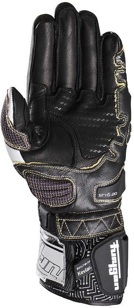 Side view of Furygan Styg20 Built With Kevlar® Motorcycle Gloves, black-white, Size XL for Men