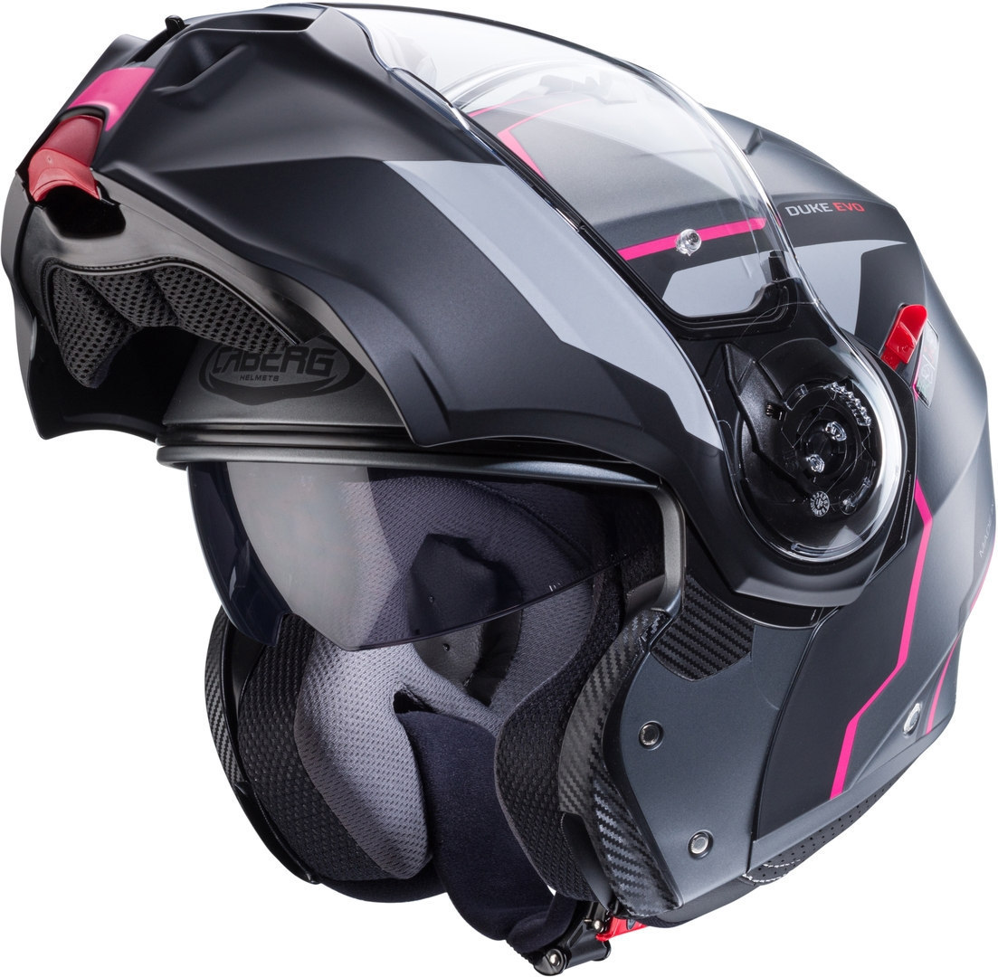 Side view of Caberg Duke Evo Move Helmet, grey-pink, Size M for Men