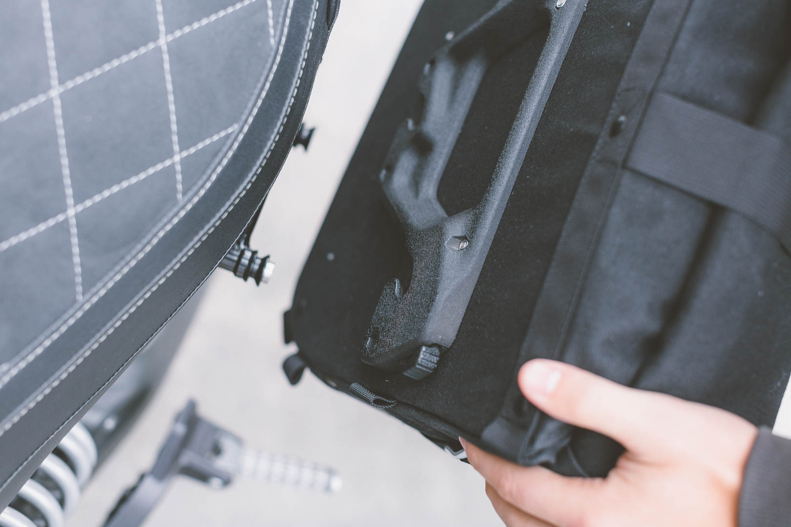 Side view of SW-Motech Legend Gear side bag system LC - Triumph Scrambler (05-16).