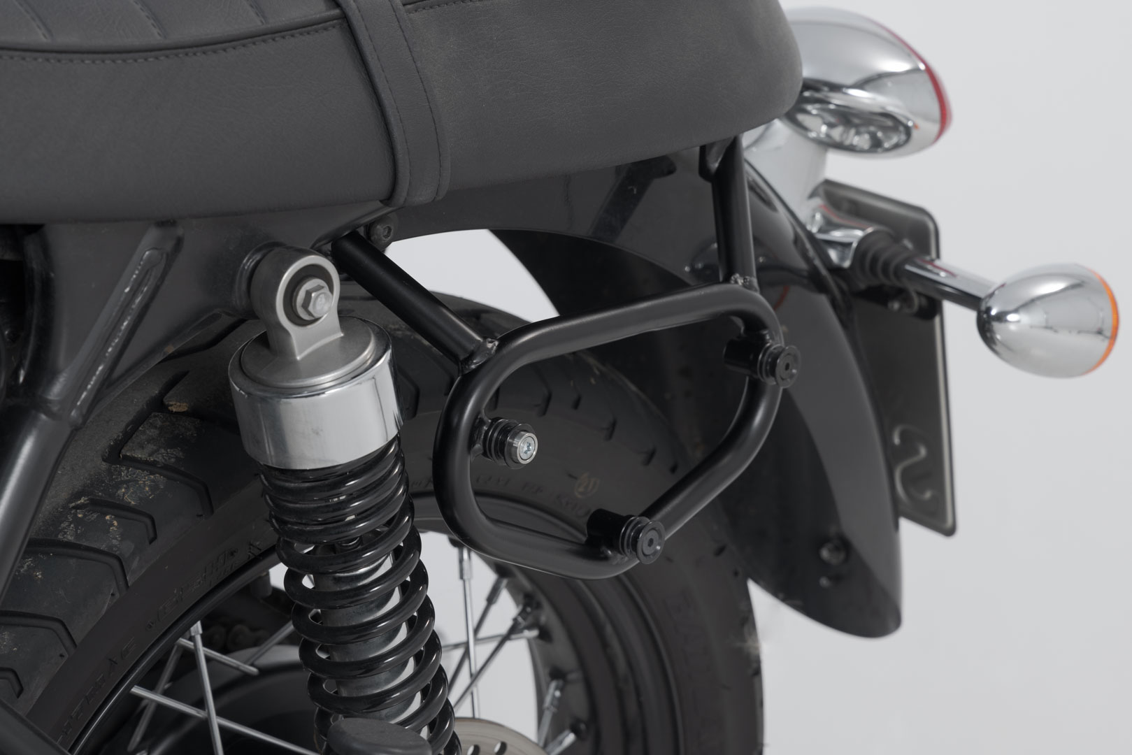 Side view of SW-Motech Legend Gear side bag system LC Black Edition - Triumph Scrambler (05-16).