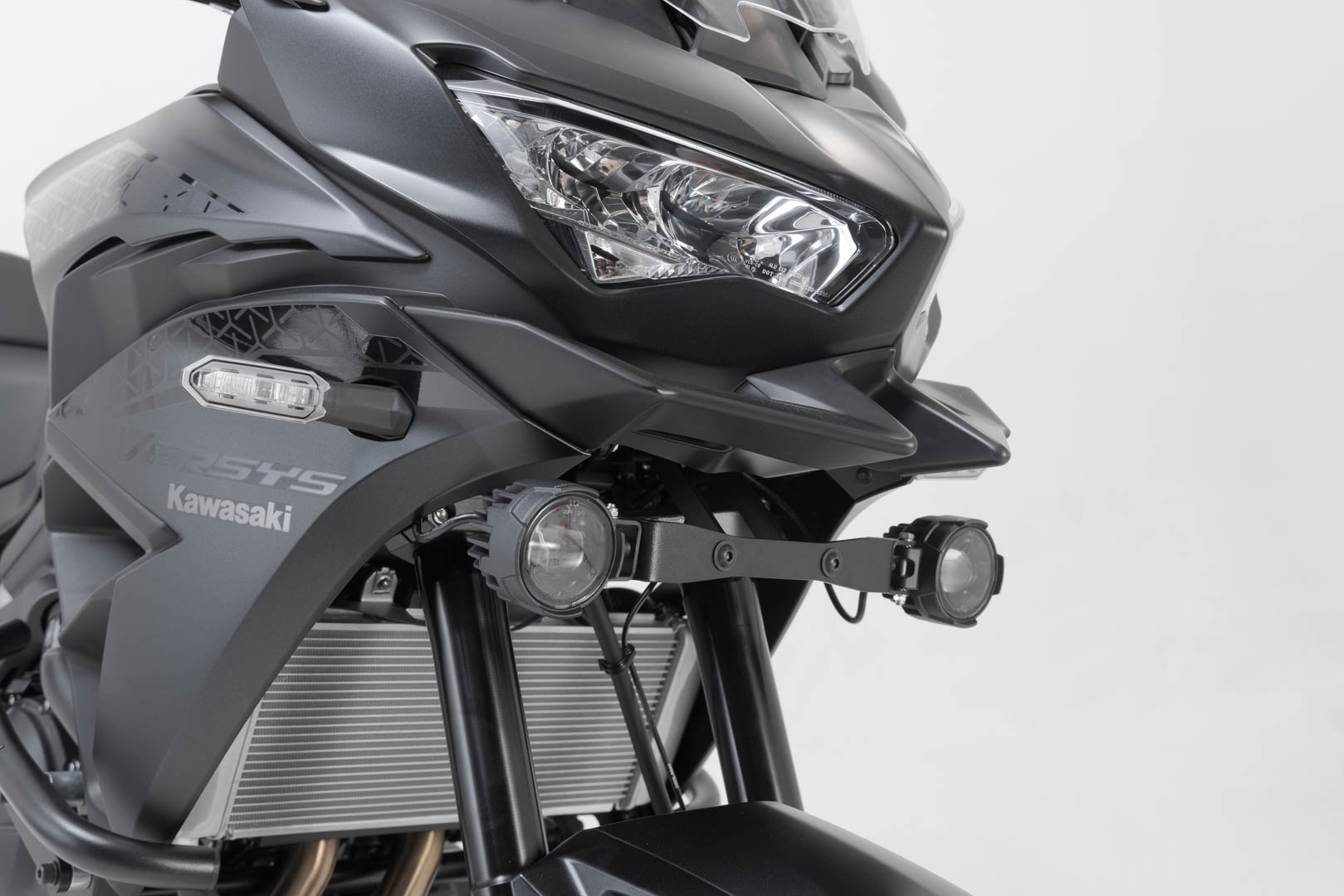 Side view of SW-Motech Light mounts - Black. Kawasaki Versys 650 (21-).