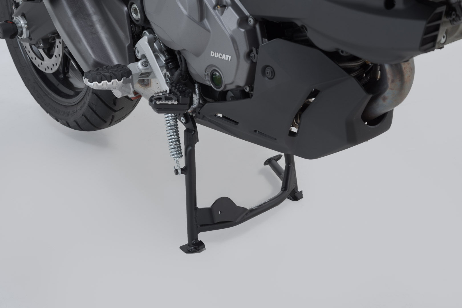 Side view of SW-Motech Centerstand - Black. Ducati Multistrada 950 (16-)/ 950 S (18-).