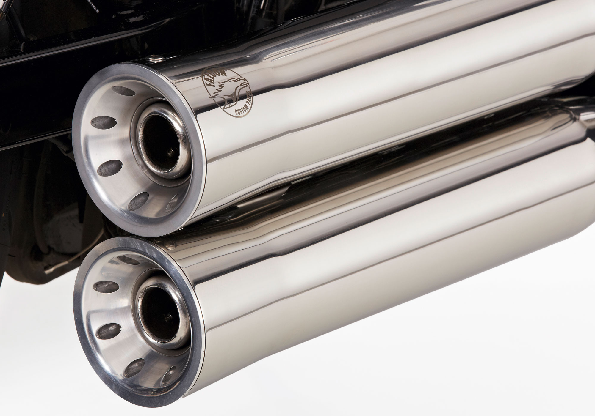 FALCON Double Groove slip sur échappement acier inoxydable poli brillant argent
