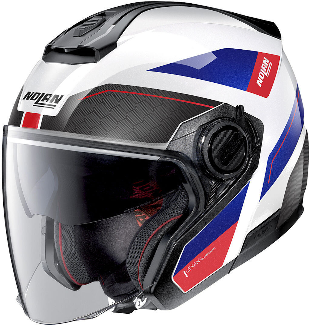 Nolan N40-5 Pivot 2023 N-Com Jet Helm, wit-rood-blauw, afmeting M