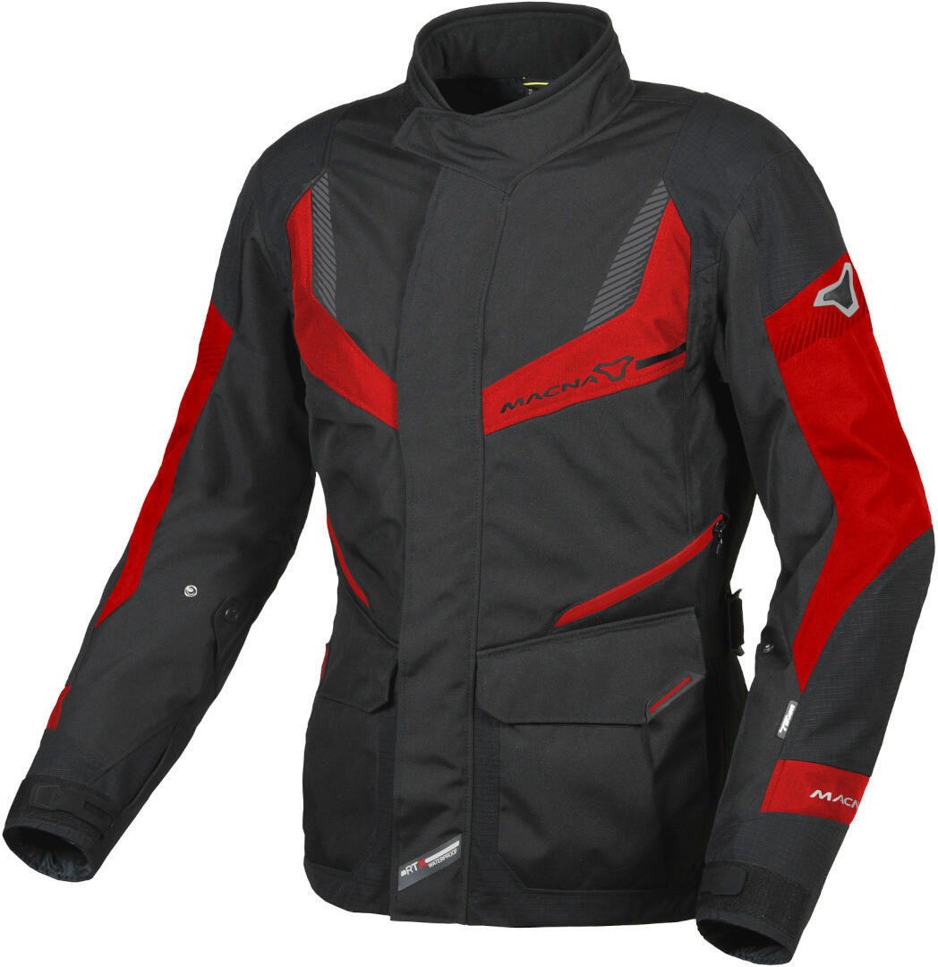 Macna Rancher wasserdichte Damen Motorrad Textiljacke, schwarz-rot, Größe M, schwarz-rot, Größe M