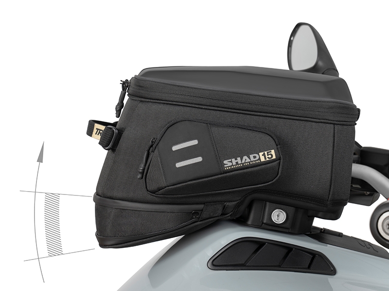 Side view of SHAD TR15CL Click System Tank Bag
