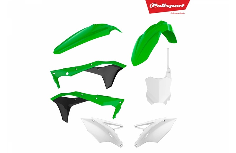 POLISPORT Original Farbe Kunststoff Kit (2017) grün/schwarz/weiß Kawasaki KX250F, weiss