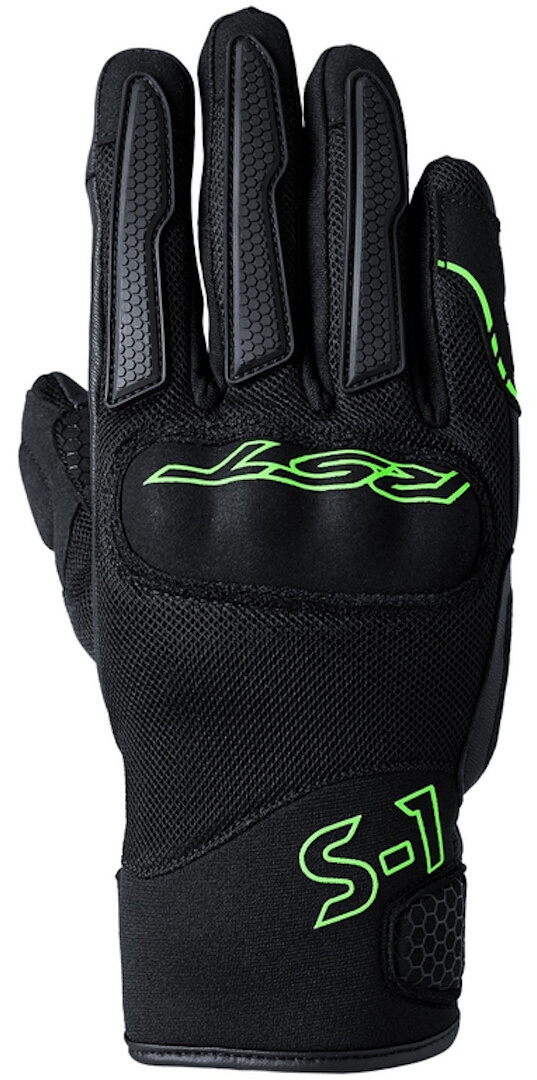 Rst Men's Black Green S1 Mesh Motorcycle Gloves, Black-Green, For Small